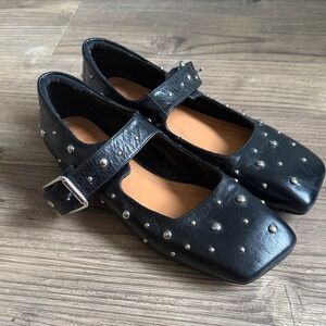 Girls' Black Studded Mary Jane Shoes